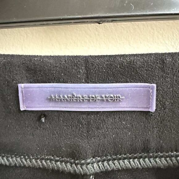 Maniere De Voir Womens Black Suede Buckle Detail Pants Stretch Front Zip 4 - Picture 6 of 9